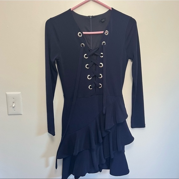 NBD Blue Long Sleeve Dress with Elegant Design - Picture 3 of 10